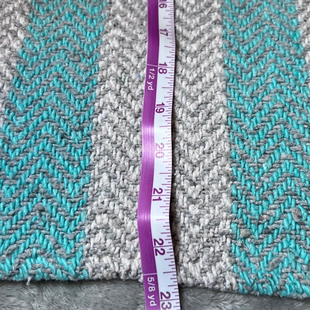 Earth Ragz Size Small Baja Hoodie Turquoise Teal Grey Striped Mexican Poncho - Picture 9 of 13